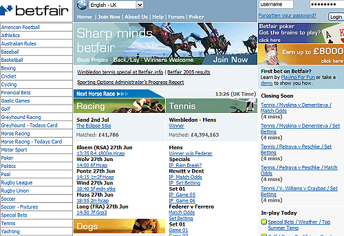 Betfair Home Screen